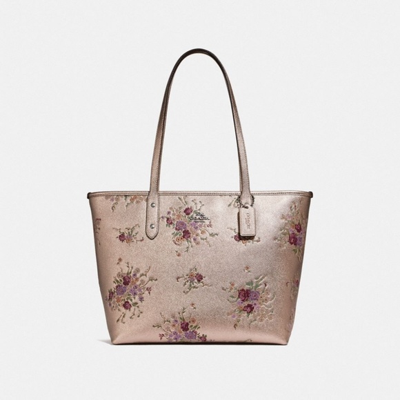 Coach Handbags - Authentic Coach Platinum Floral City Tote Handbag